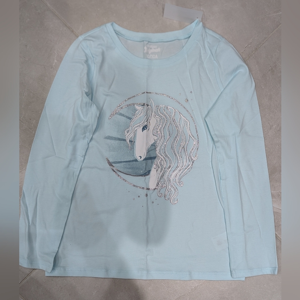 5/$35 NEW OshKosh Sparkly Light Blue Long Sleeve Shirt • Horse • Size 10
